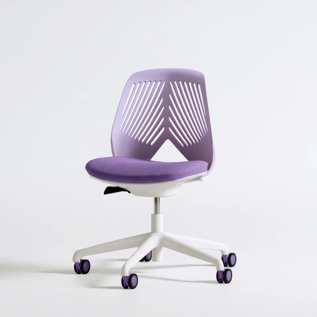 Poltrona ergonomica da ufficio dalle linee essenziali, colore viola e bianco