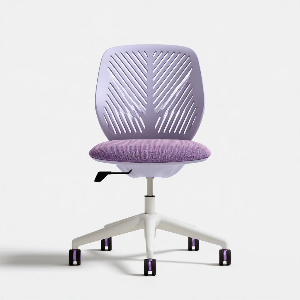 Poltrona ergonomica da ufficio dalle linee essenziali, colore viola e bianco