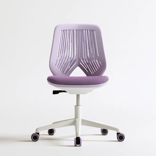 Poltrona ergonomica da ufficio dalle linee essenziali, colore viola e bianco