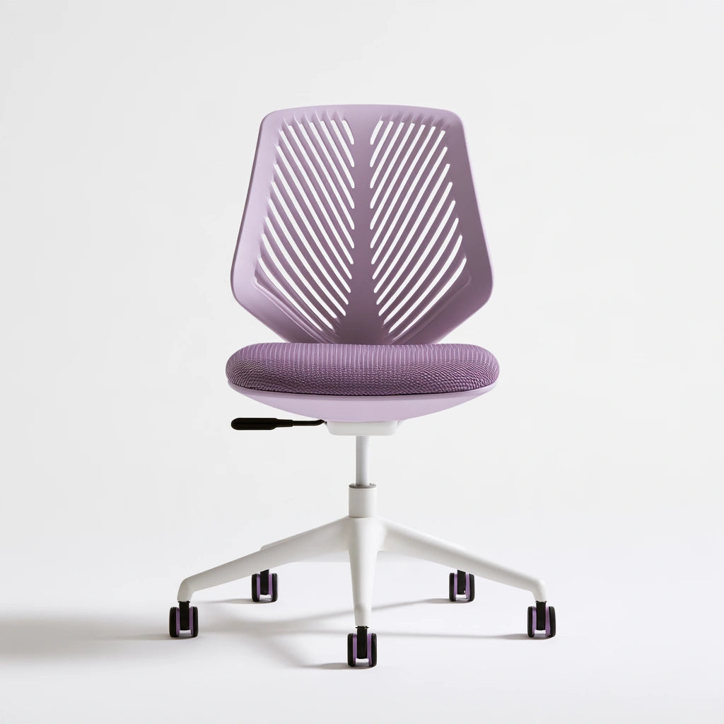 Poltrona ergonomica da ufficio dalle linee essenziali, colore viola e bianco